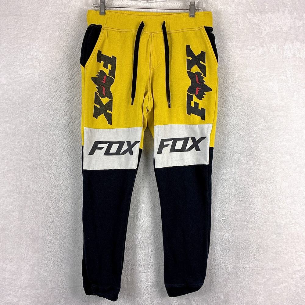 Fox Racing Sweatpants Mens S Black Yellow Cycling Outdoor Moto Bike Grunge
